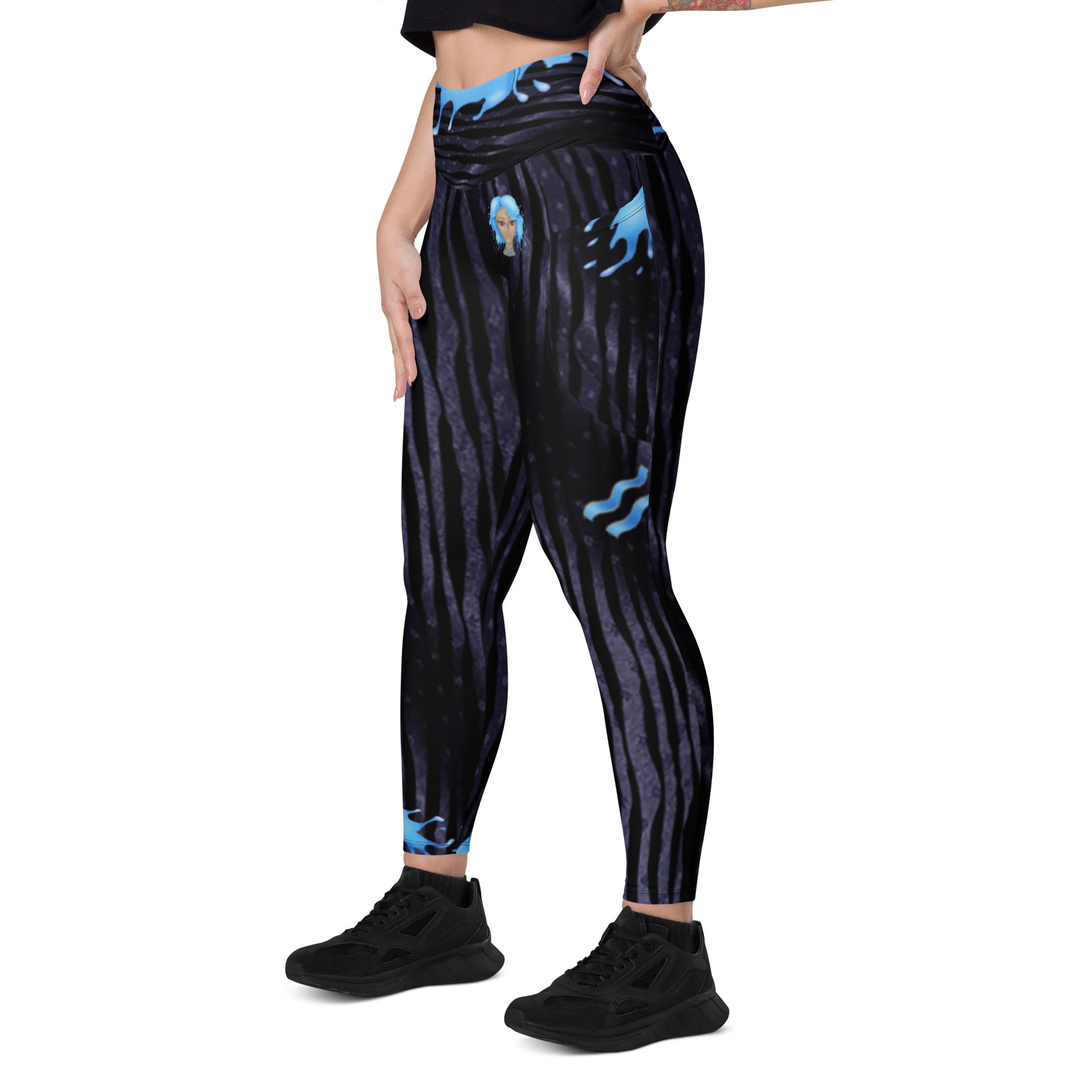Gym Leggings with Pockets for Aquarius Girls. Zodiac Yoga Pants- Cosmic Aqua by WickedYo.